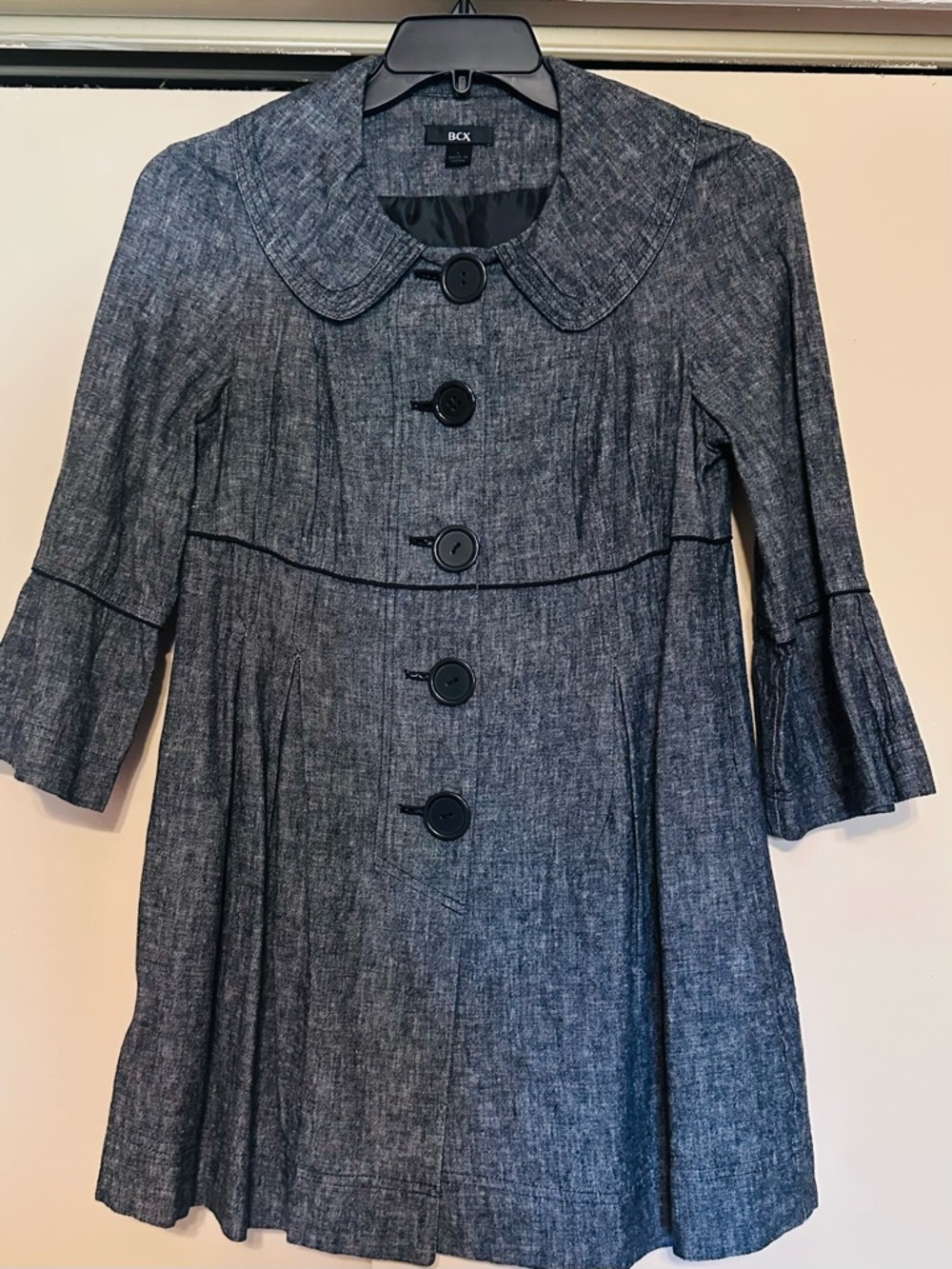 BCX Gray Pleated Button-Front Cape Jacket